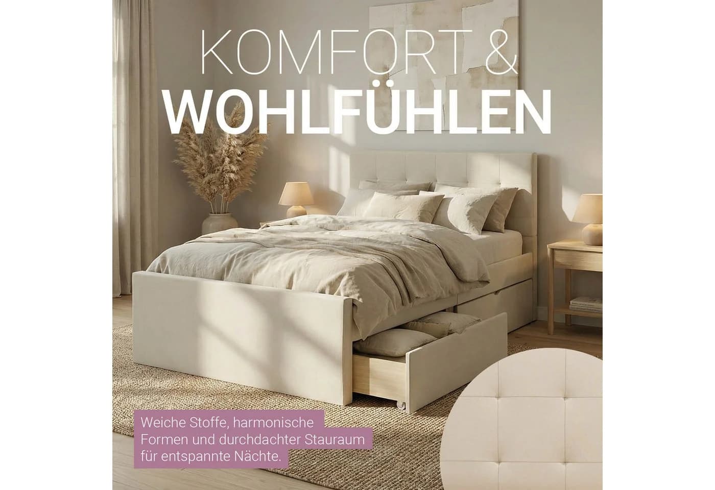 Homestyle4u Polsterbett 120x200 cm mit Stauraum und Kopfteil