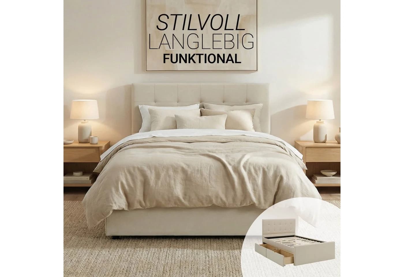Homestyle4u Polsterbett 120x200 cm mit Stauraum und Kopfteil - Bild 3