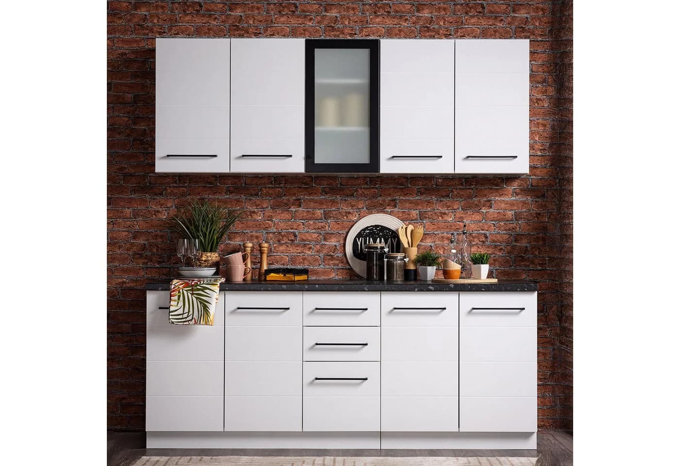 Homestyle4u Küchenzeile 200 cm Weiß Minimalistisches Design - Bild 2