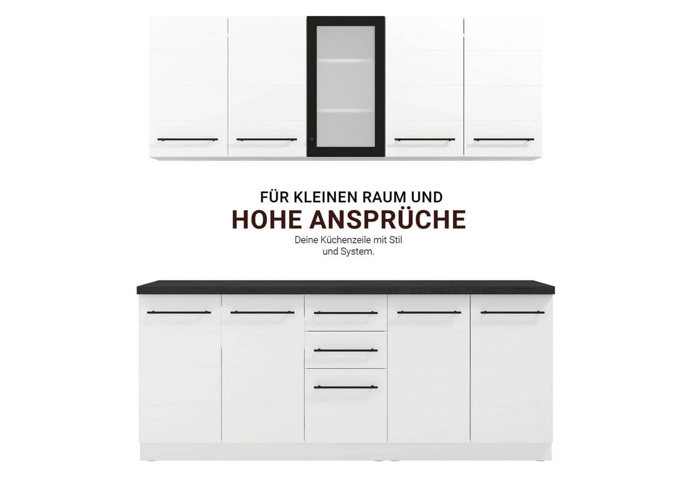 Homestyle4u Küchenzeile 200 cm Weiß Minimalistisches Design - Bild 3