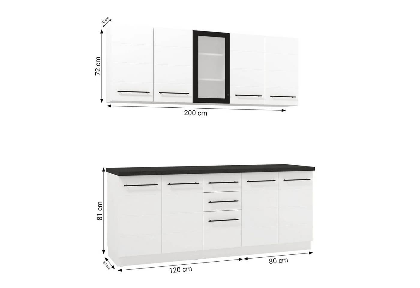 Homestyle4u Küchenzeile 200 cm Weiß Minimalistisches Design - Bild 5