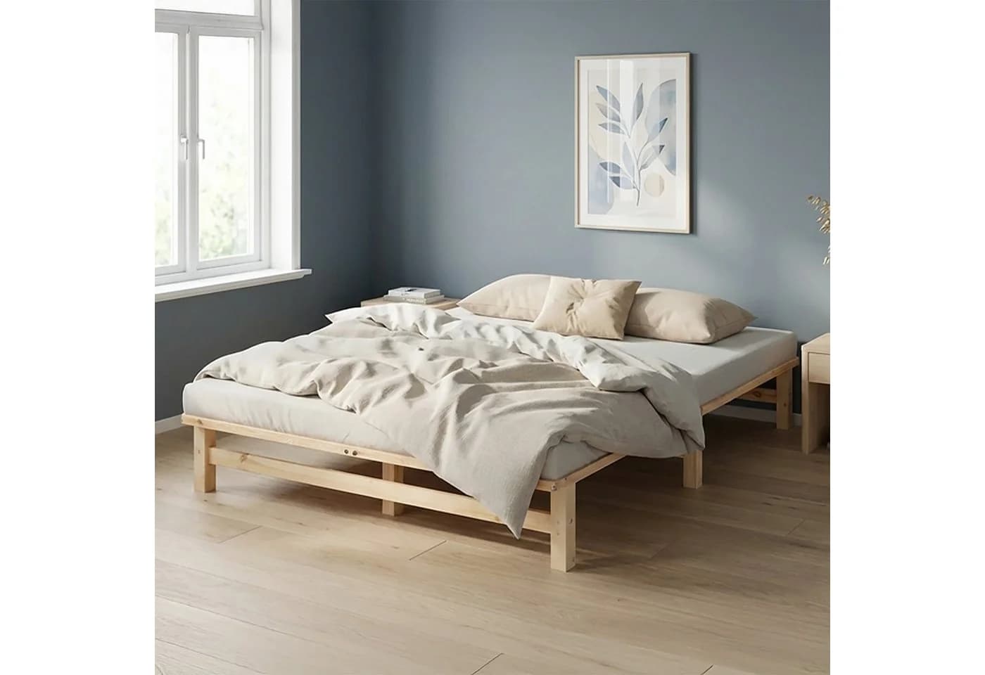 Homestyle4u Palettenbett 160x200 cm Kiefernholz massiv mit Lattenrost - Bild 2