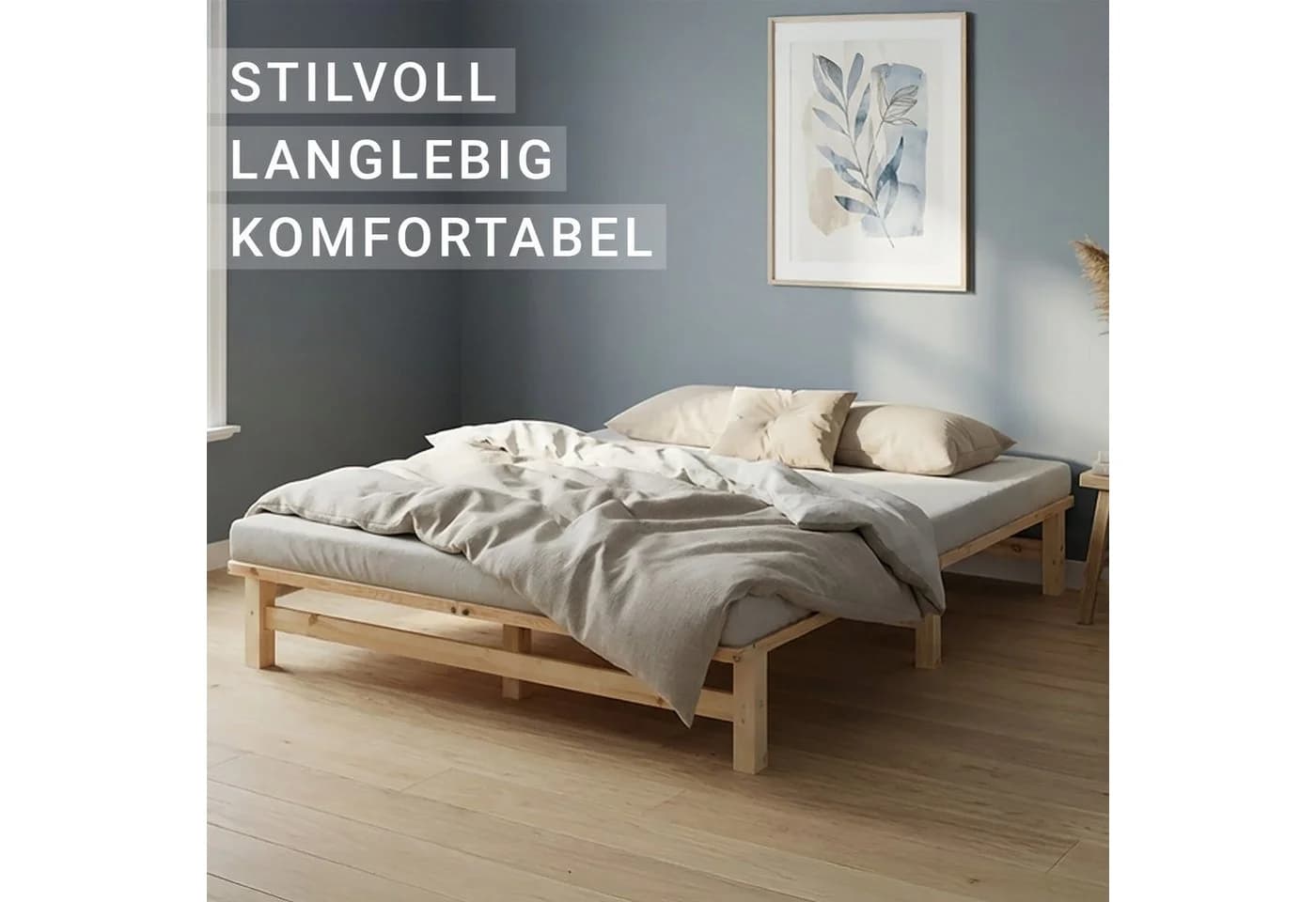 Homestyle4u Palettenbett 160x200 cm Kiefernholz massiv mit Lattenrost - Bild 4