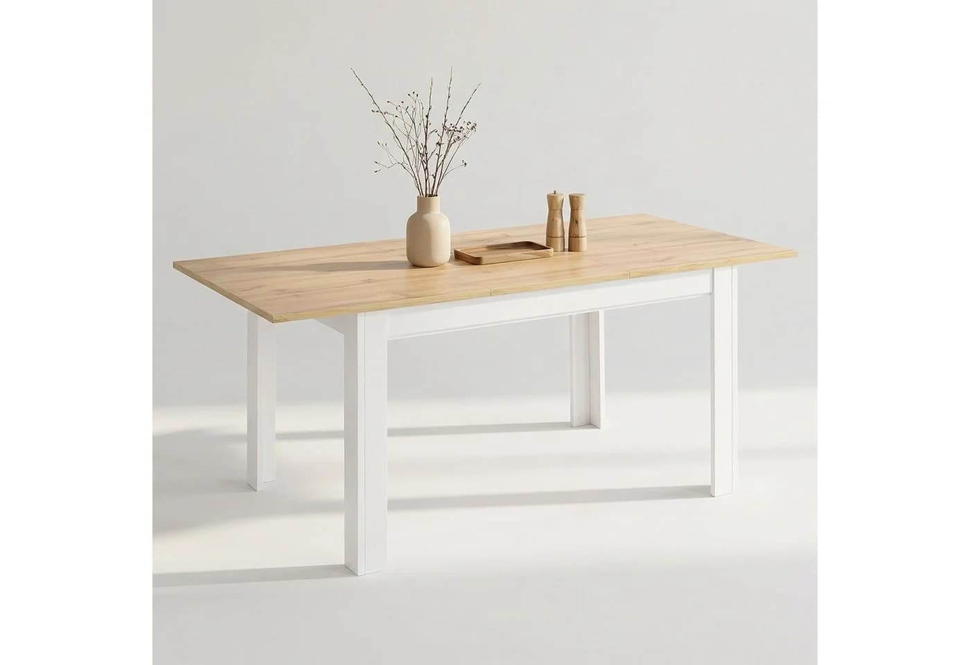 Homestyle4u Ausziehbarer Esstisch Weiß Eiche Optik - Bild 2