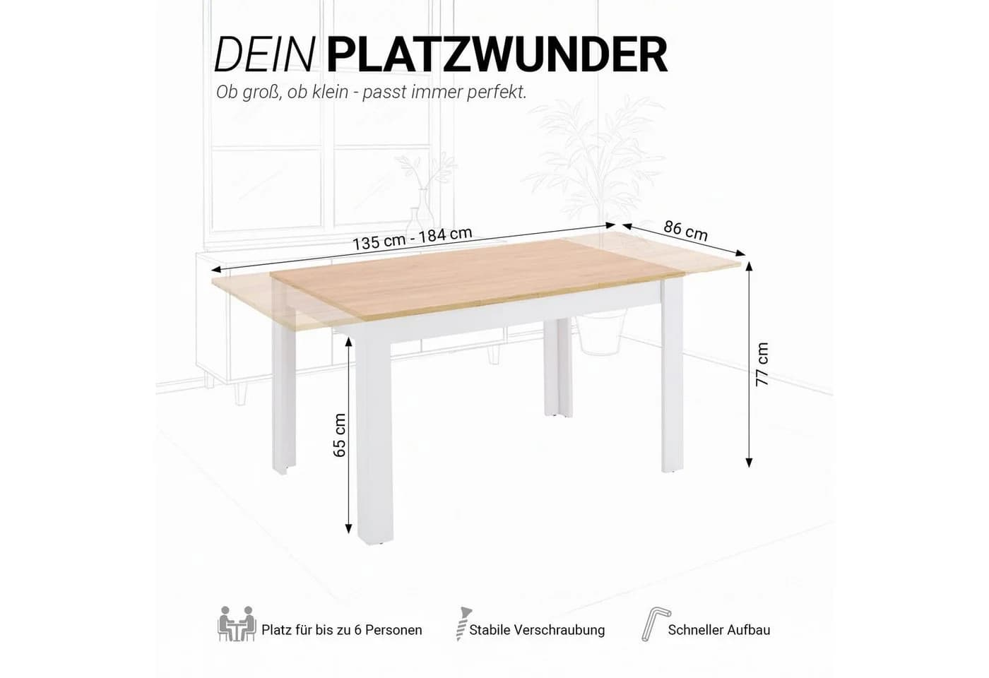 Homestyle4u Esstisch ausziehbar Weiß Eiche Optik - Bild 3