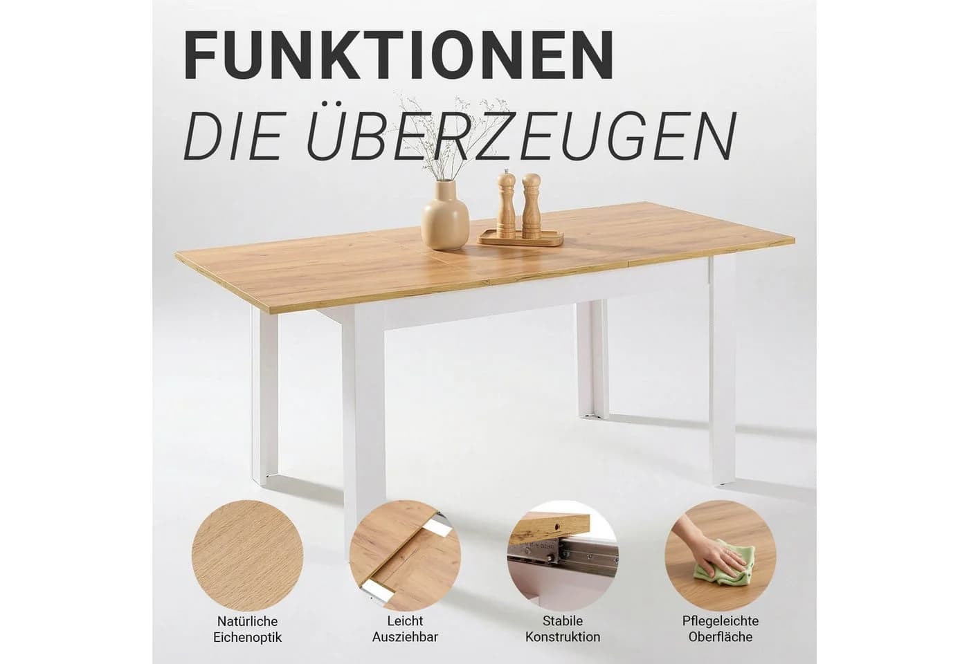 Homestyle4u Esstisch ausziehbar Weiß Eiche Optik - Bild 4