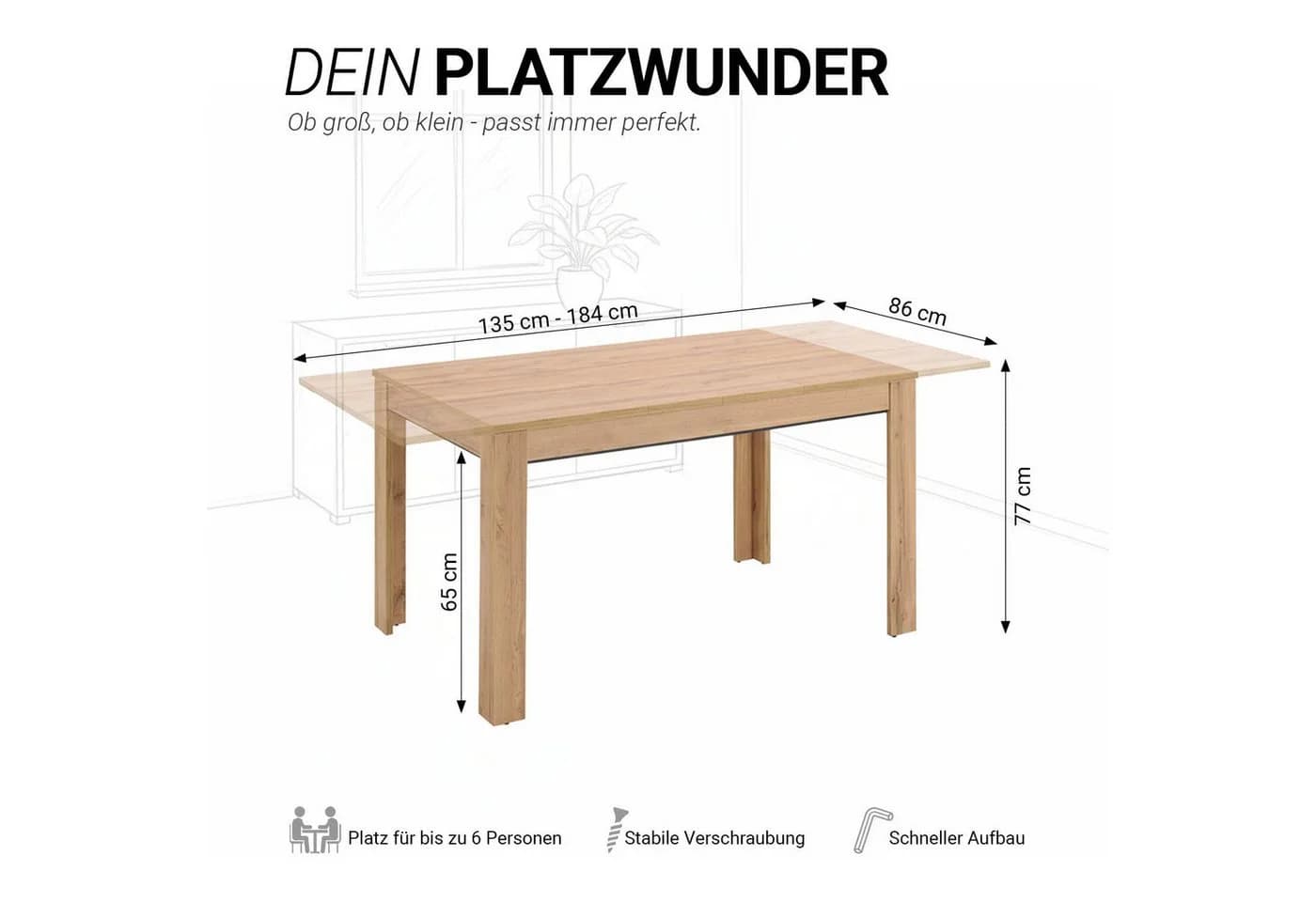Homestyle4u Ausziehbarer Esstisch Wotan Eiche Optik