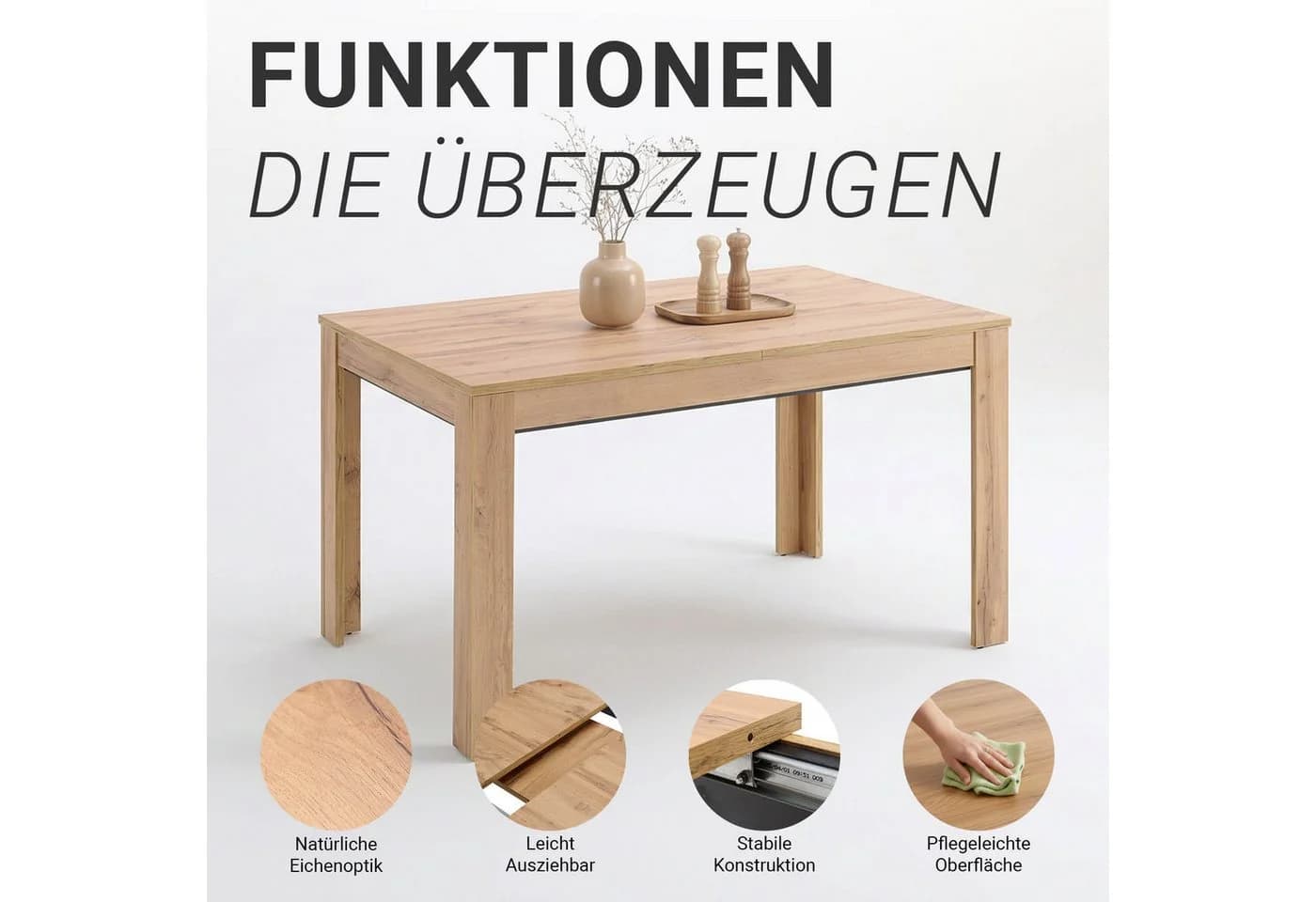 Homestyle4u Ausziehbarer Esstisch Wotan Eiche Optik - Bild 3