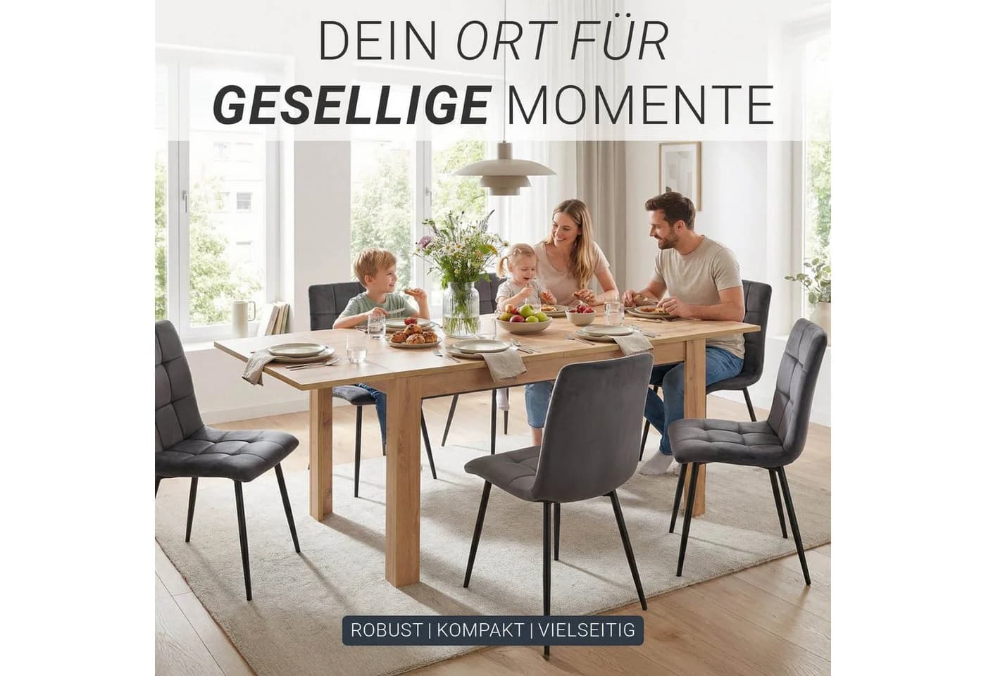 Homestyle4u Ausziehbarer Esstisch Wotan Eiche Optik - Bild 5