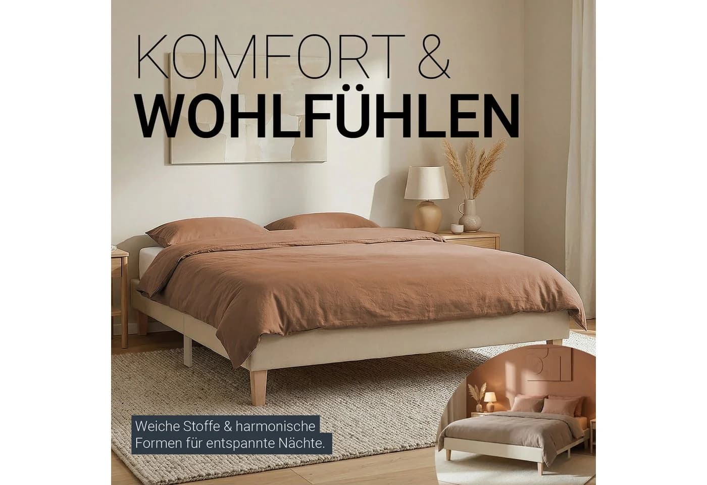 Homestyle4u Polsterbett Futon-Stil Beige mit Lattenrost