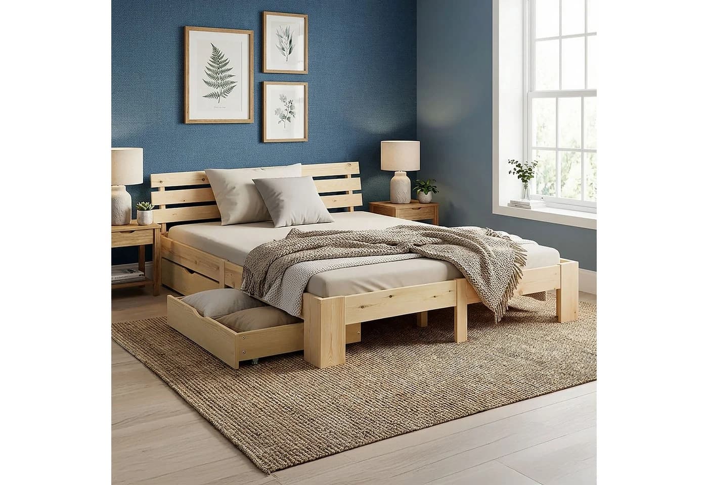 Homestyle4u Massivholzbett mit Bettkasten und Matratze H3 Natur - Bild 2