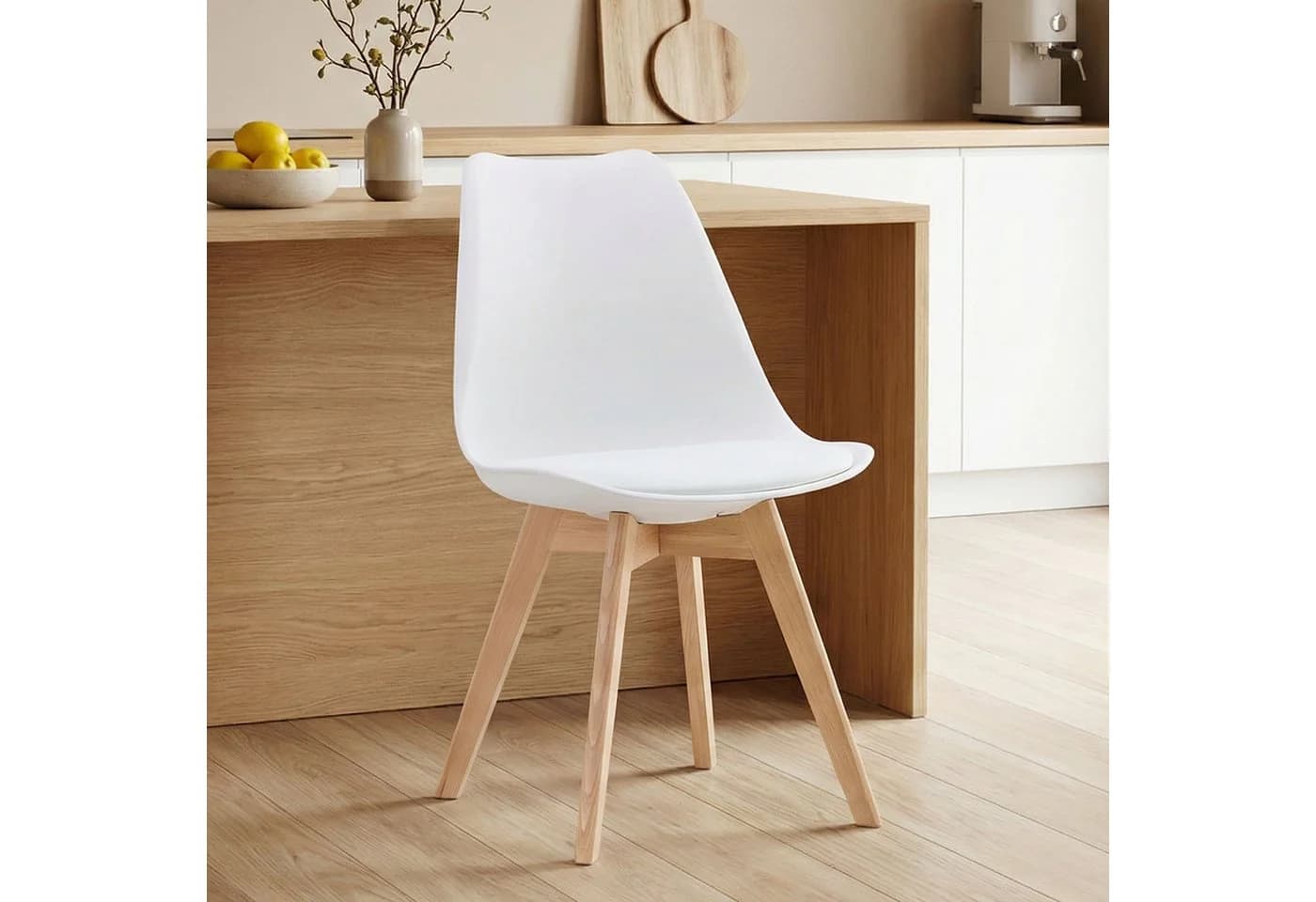 Homestyle4u Küchenstuhl 2er Set Weiß Buchenholz Skandinavisch
