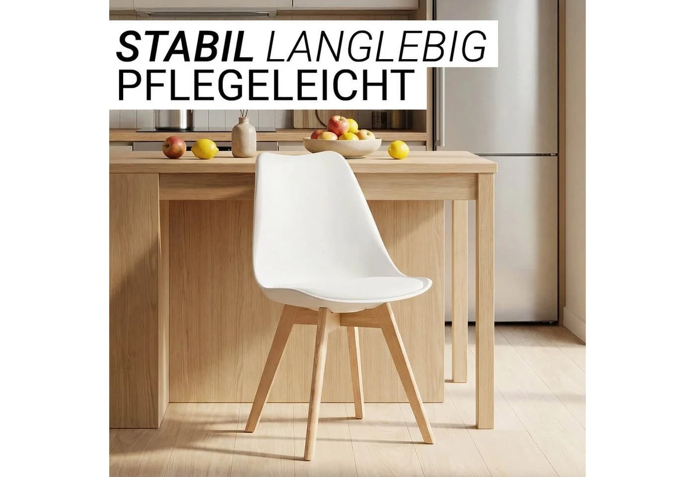 Homestyle4u Küchenstuhl 2er Set Weiß Buchenholz Skandinavisch - Bild 5