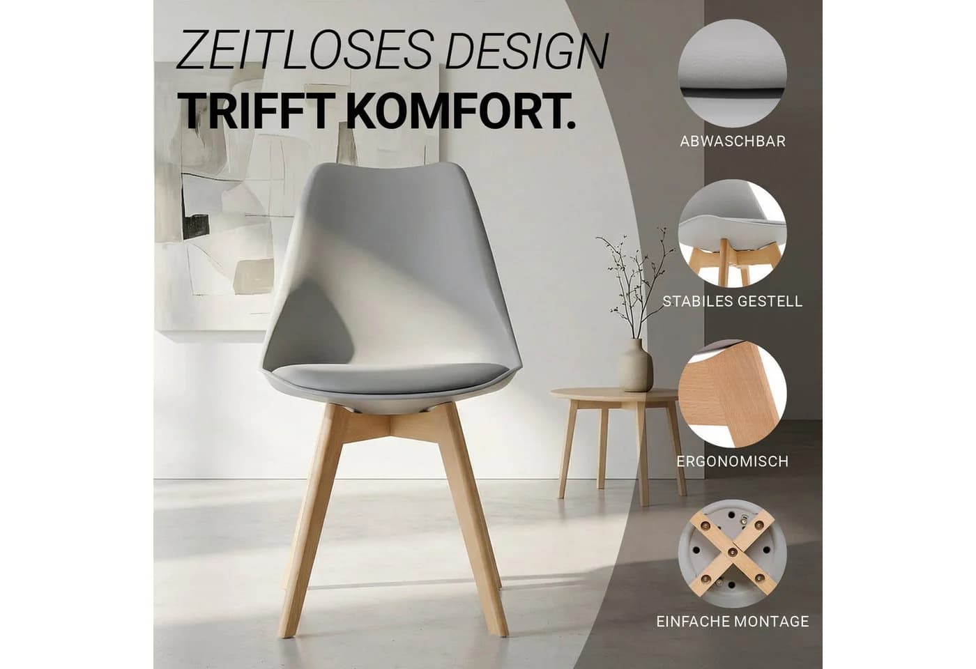 Homestyle4u Küchenstuhl 6er Set Grau Skandinavisch Buchenholz - Bild 5