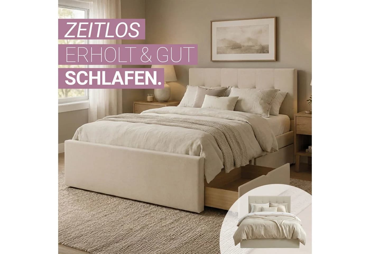 Homestyle4u Polsterbett 140x200 mit Stauraum und Lattenrost - Bild 4