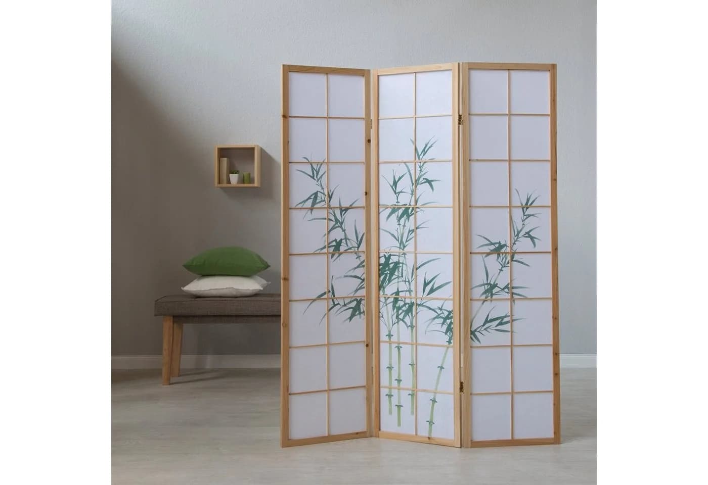 Homestyle4u Paravent 3-teilig Bambus Shoji Holz Natur Weiß