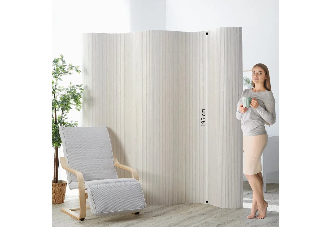 Homestyle4u Paravent Bambus Sichtschutz Weiß - Bild 2