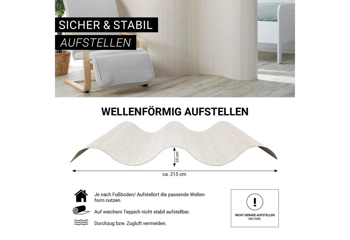 Homestyle4u Paravent Bambus Sichtschutz Weiß - Bild 3