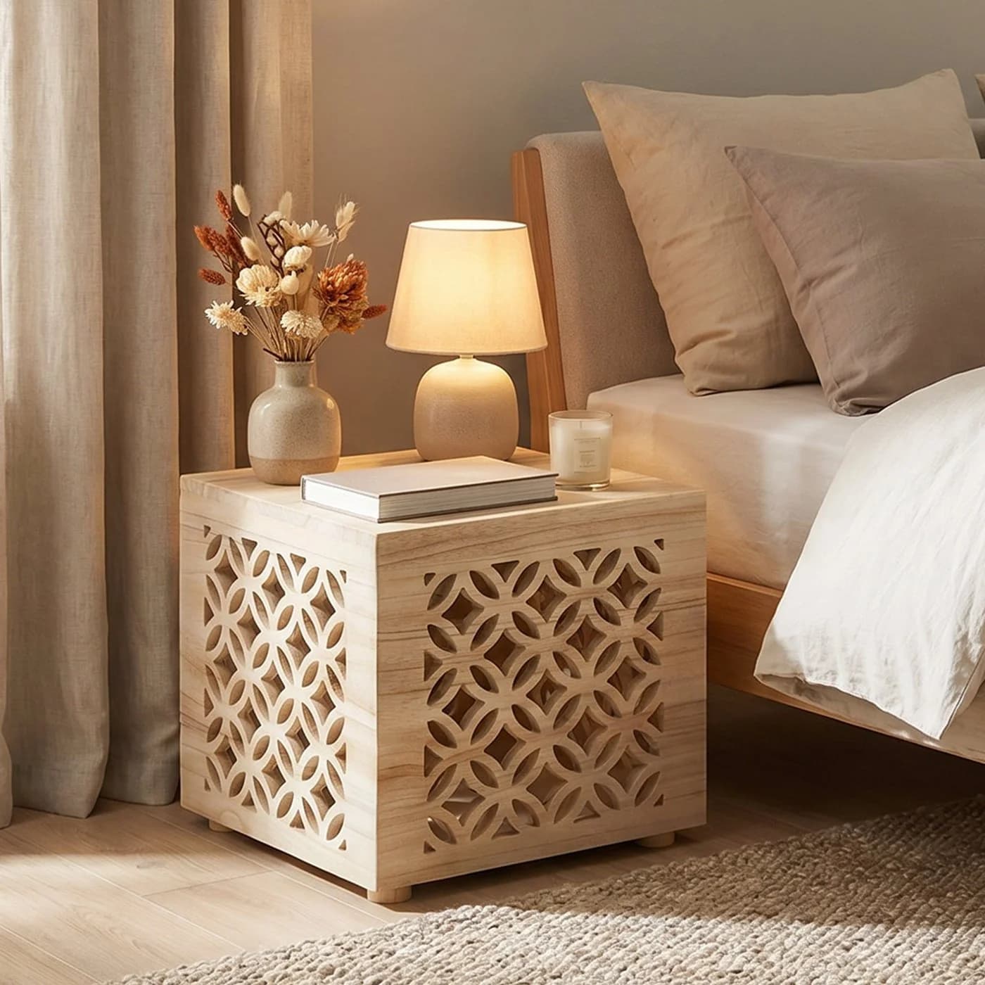 Homestyle4u Nachttisch Hocker Holz Würfel braun