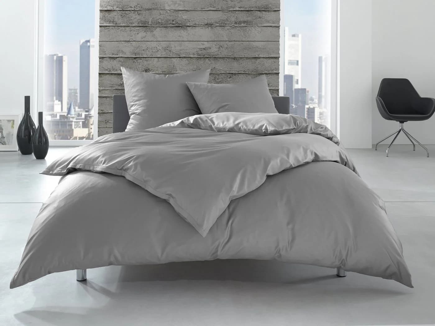 BETTWAESCHE-MIT-STIL Bettwäsche Linon Grau 3-teilig Hotelqualität - Bild 2