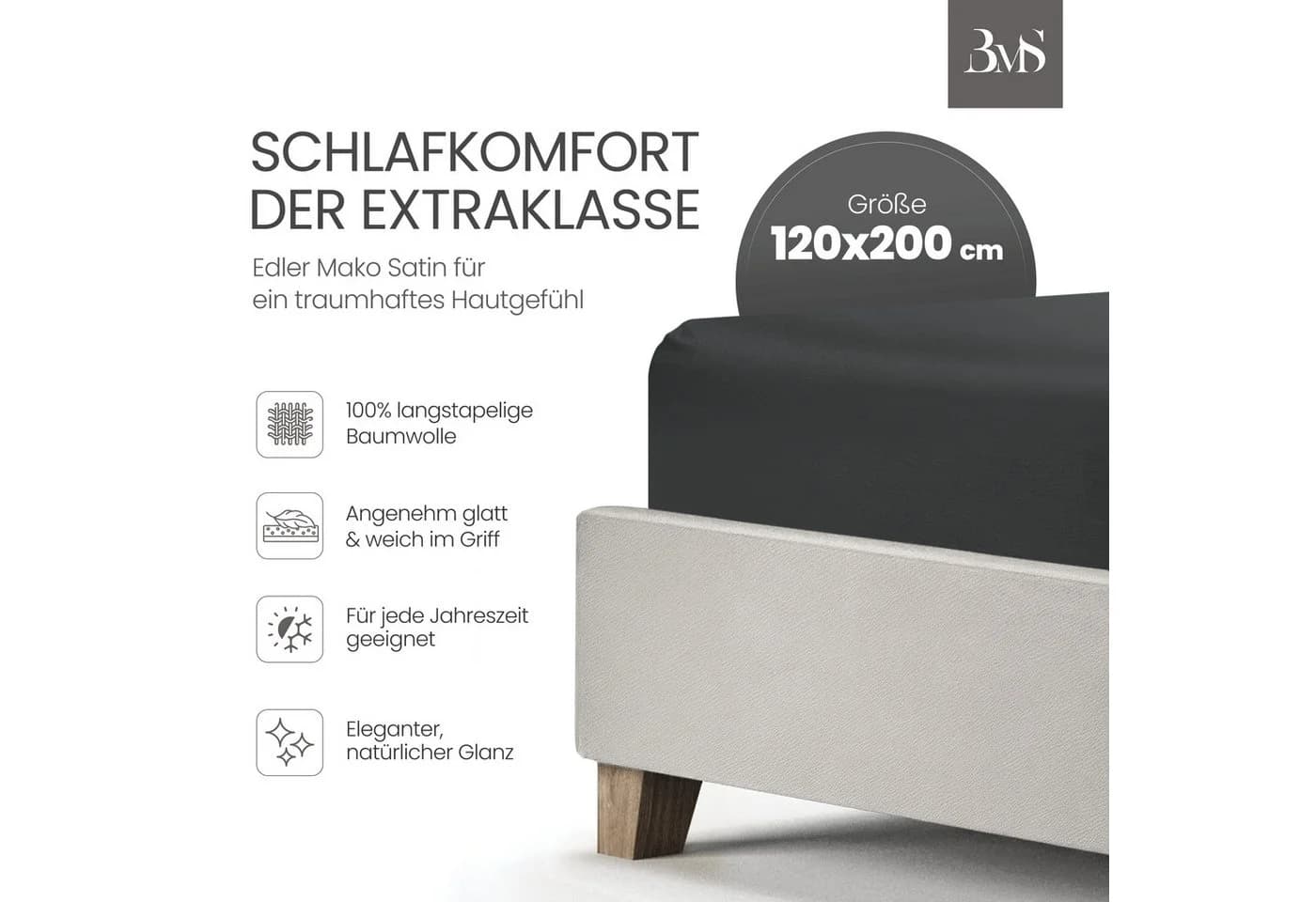 BETTWAESCHE-MIT-STIL Spannbettlaken Mako Satin Anthrazit