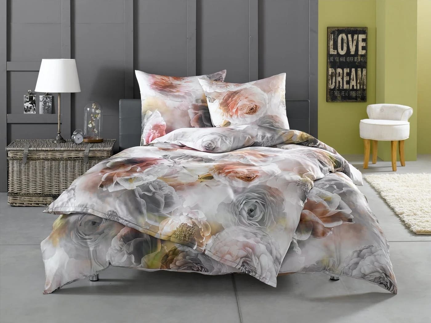 BETTWAESCHE-MIT-STIL Bettwäsche Mako Satin Rosen grau rosé 2-teilig - Bild 2