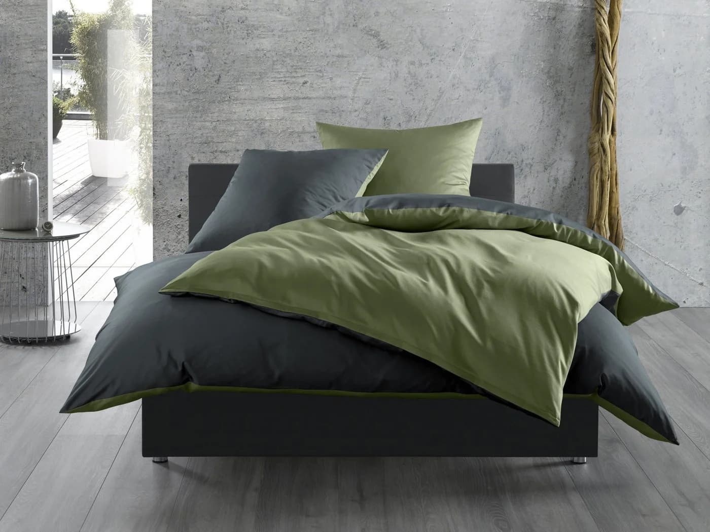 BETTWAESCHE-MIT-STIL Bettwäsche Mako Satin Wendebettwäsche 2 teilig Grün/Grau - Bild 2