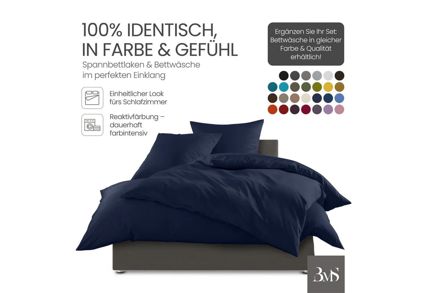 BETTWAESCHE-MIT-STIL Spannbettlaken Mako Satin Dunkelblau - Bild 4