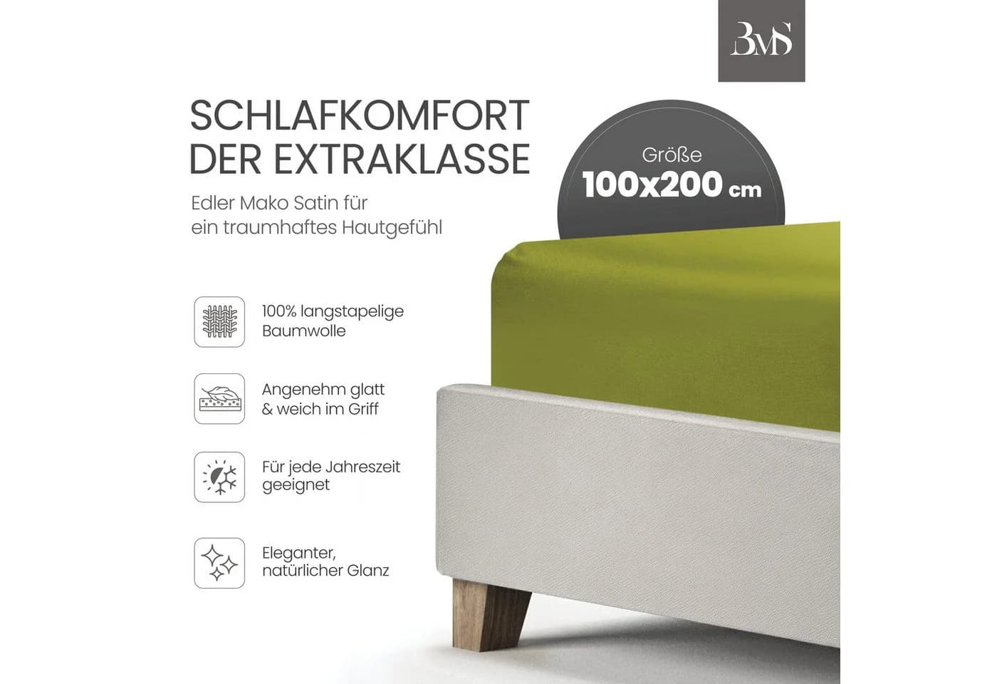 BETTWAESCHE-MIT-STIL Spannbettlaken Mako Satin Grün
