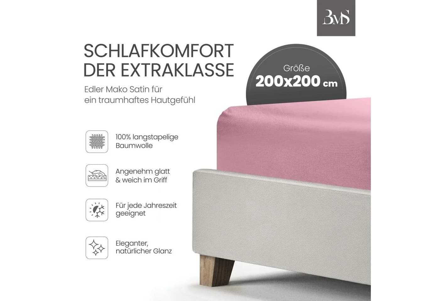 BETTWAESCHE-MIT-STIL Spannbettlaken Rosa Mako-Satin 21-30 cm