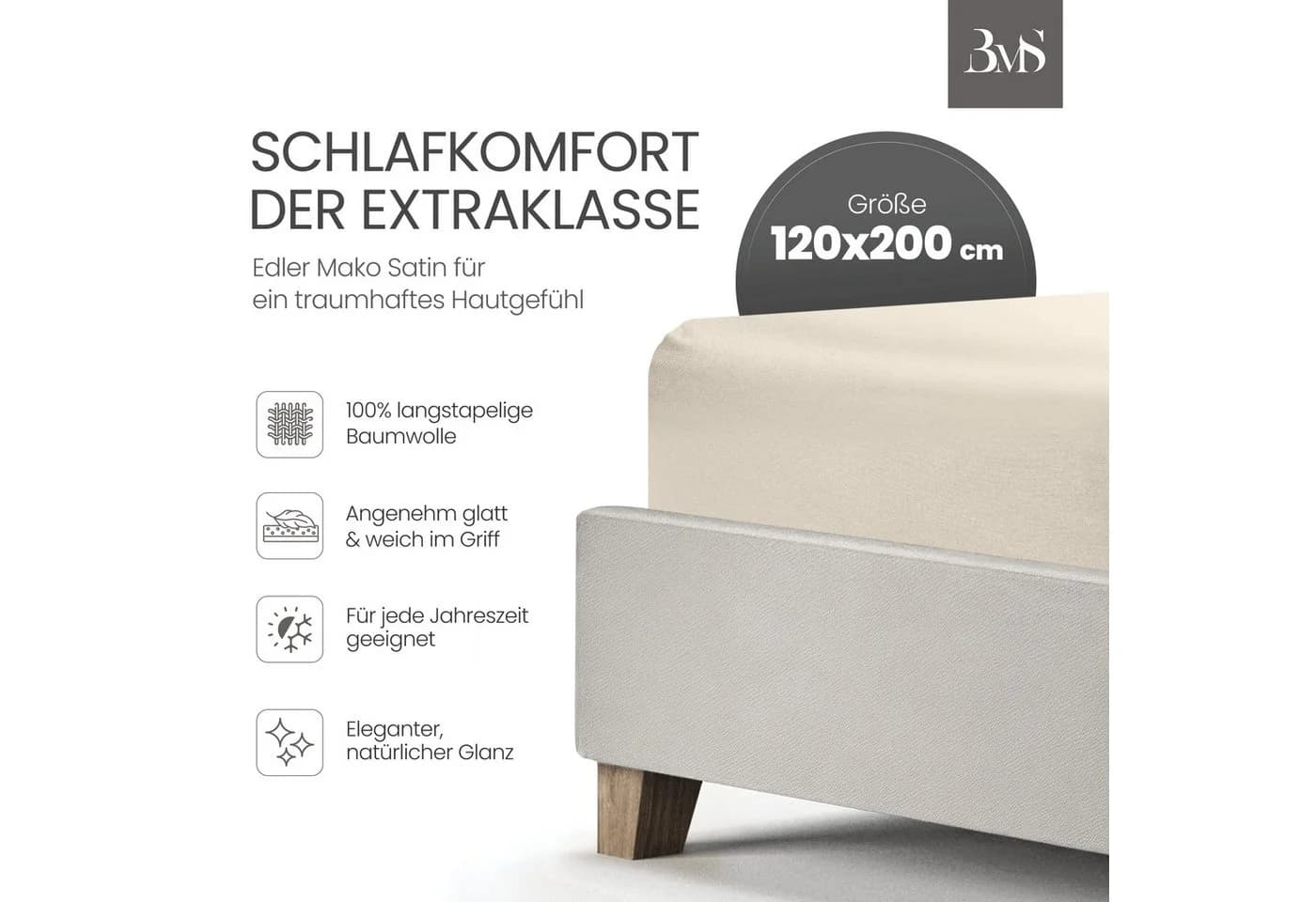 BETTWAESCHE-MIT-STIL Spannbettlaken Mako Satin Beige 31-40 cm