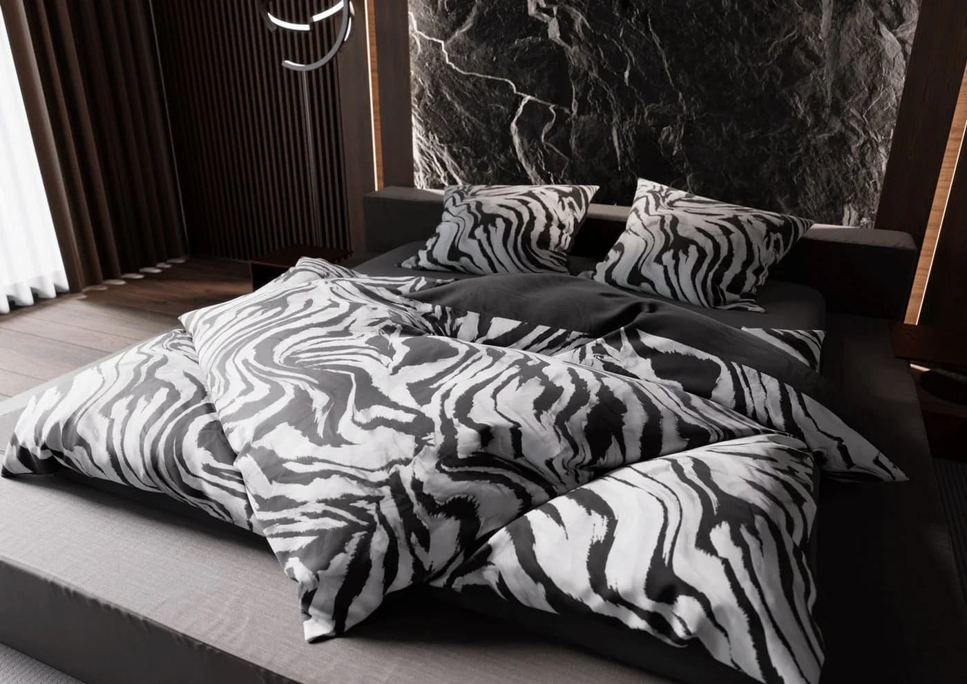 Bettwäsche Mako Satin Wende Zebra Schwarz Weiß 3-teilig
