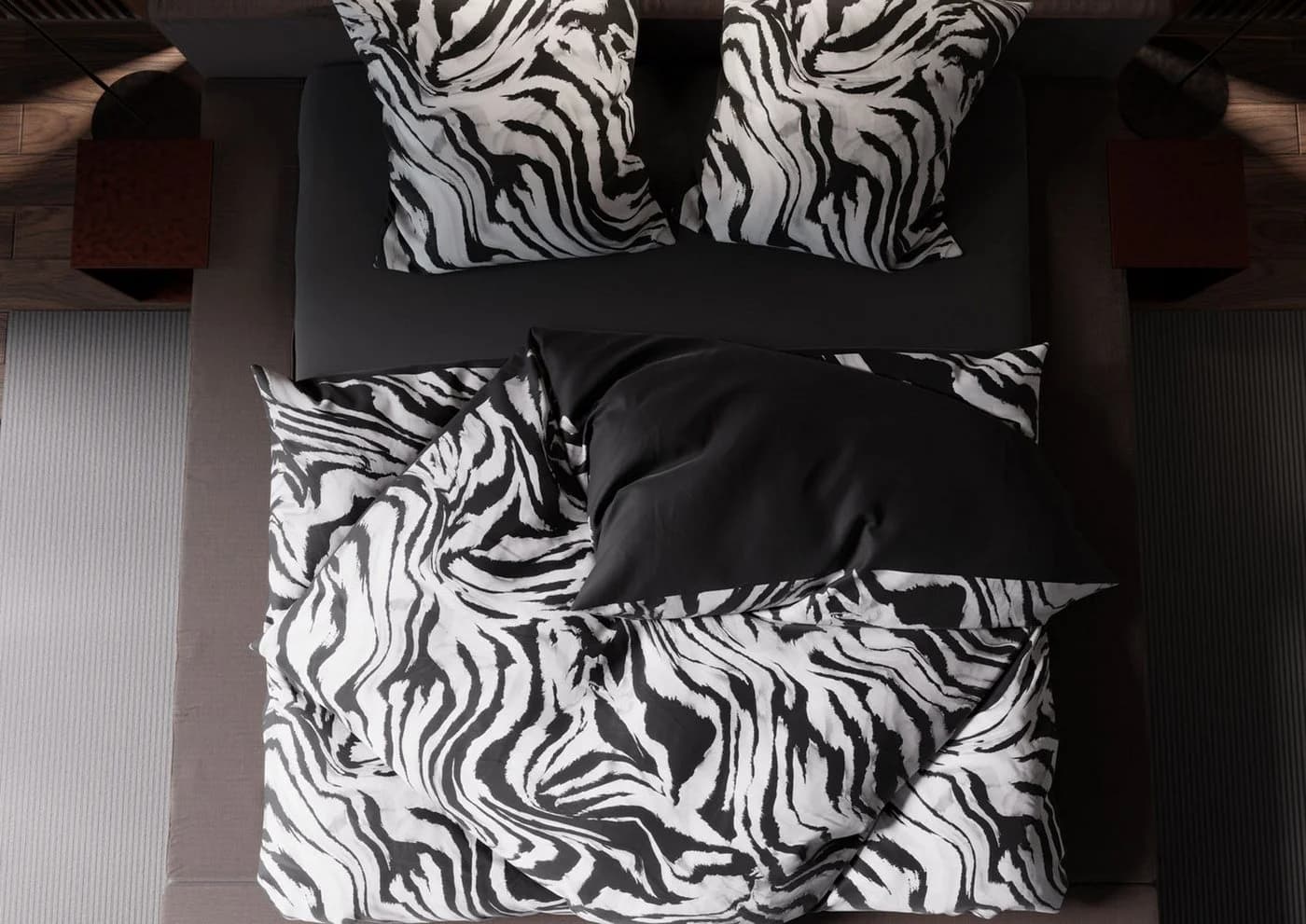 Bettwäsche Mako Satin Wende Zebra Schwarz Weiß 3-teilig - Bild 4