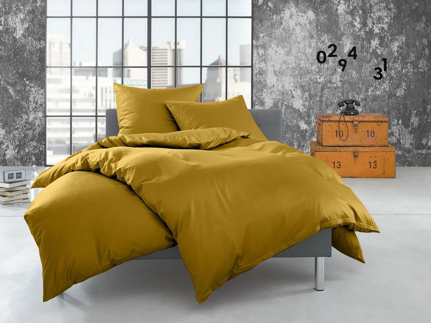 BETTWAESCHE-MIT-STIL Bettwäsche Feinflanell Uni Gold 2-teilig - Bild 2