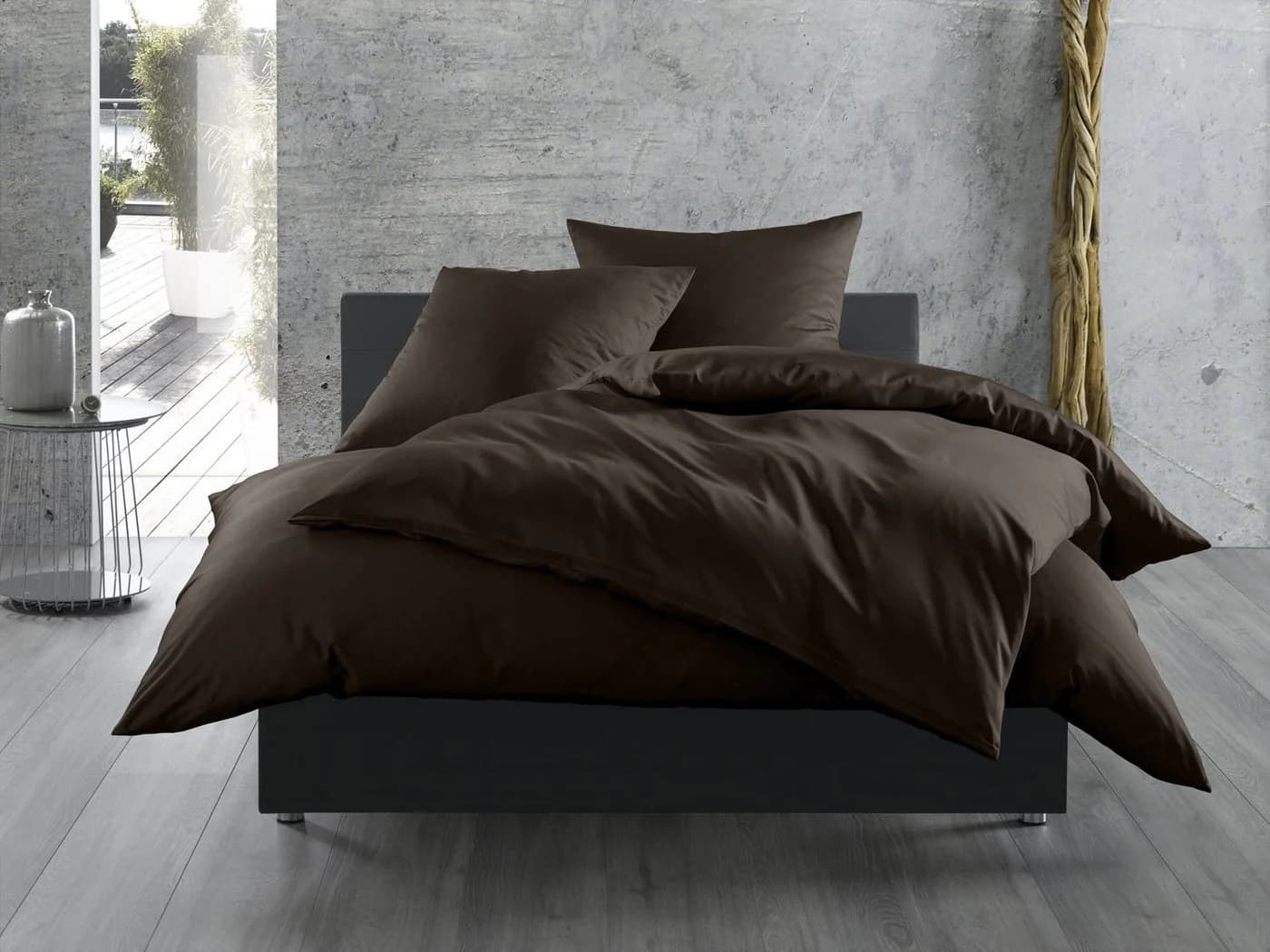 BETTWAESCHE-MIT-STIL Bettwäsche Mako-Satin Braun Uni 2-teilig - Bild 2
