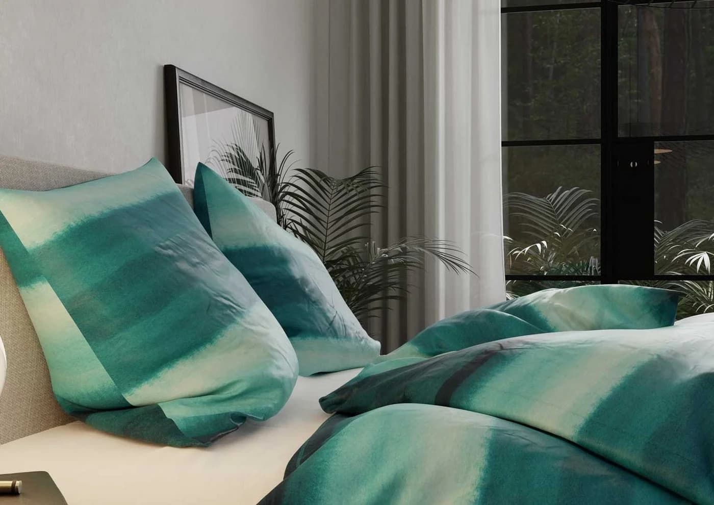 BETTWAESCHE-MIT-STIL Bettwäsche Mako Satin Watercolor Stripes Blau 2-teilig - Bild 3