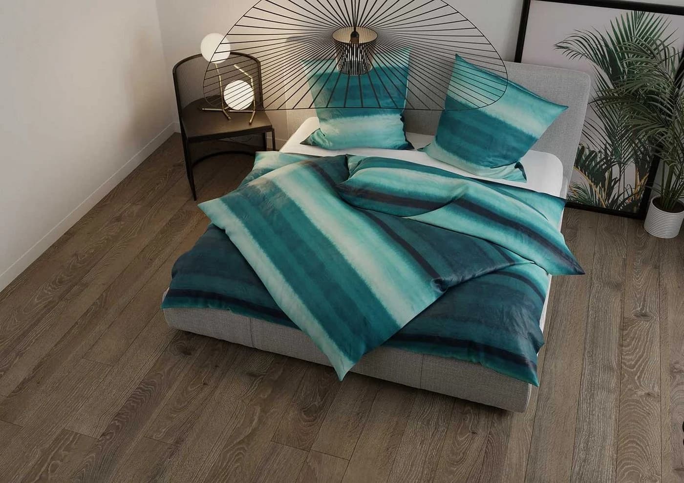 BETTWAESCHE-MIT-STIL Bettwäsche Mako Satin Watercolor Stripes Blau 2-teilig - Bild 4