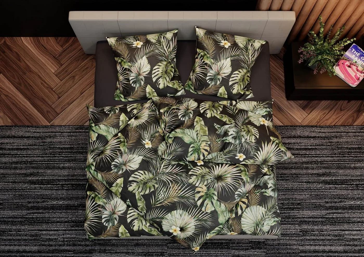 BETTWAESCHE-MIT-STIL Bettwäsche Mako Satin Blätter und Palmen Anthrazit - Bild 3