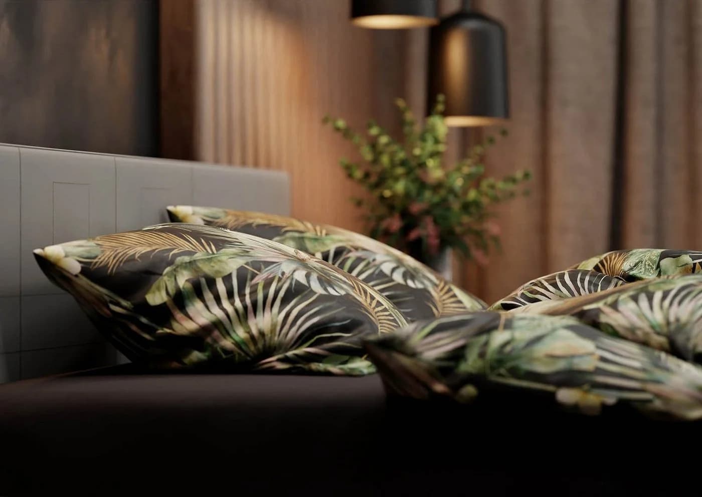 BETTWAESCHE-MIT-STIL Bettwäsche Mako Satin Blätter und Palmen Anthrazit - Bild 4