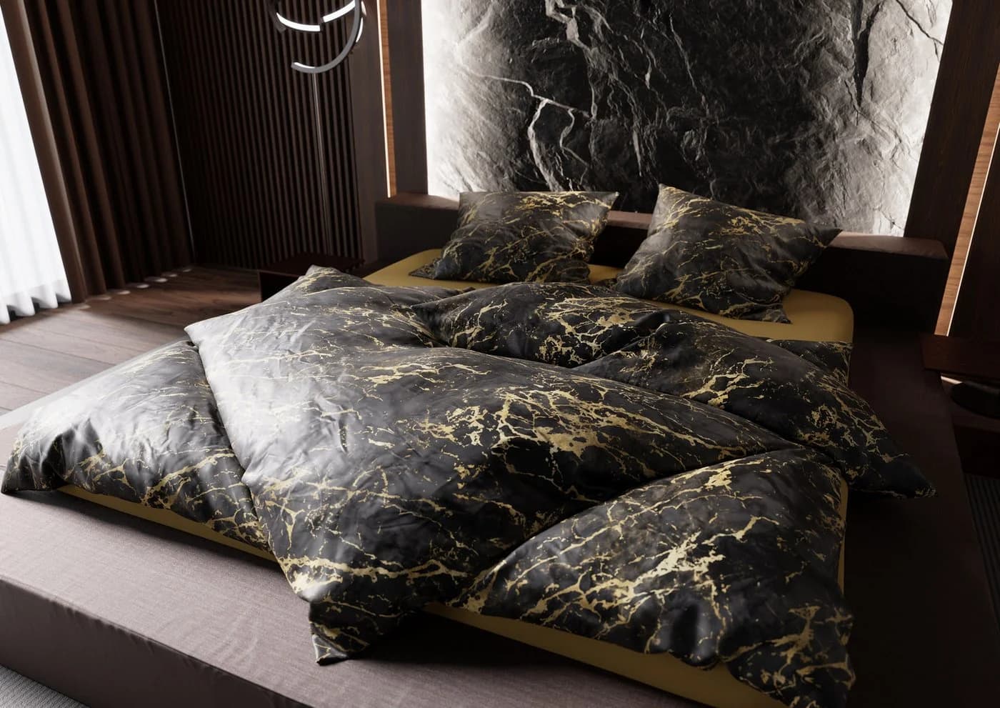 BETTWAESCHE-MIT-STIL Bettwäsche Mako Satin Marmor Schwarz/Gold - Bild 2