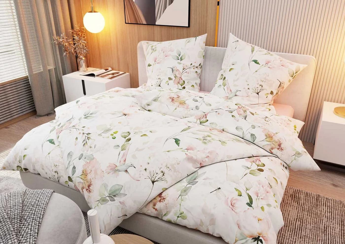 BETTWAESCHE-MIT-STIL Bettwäsche Mako Satin Kolibri Aquarell 2-teilig