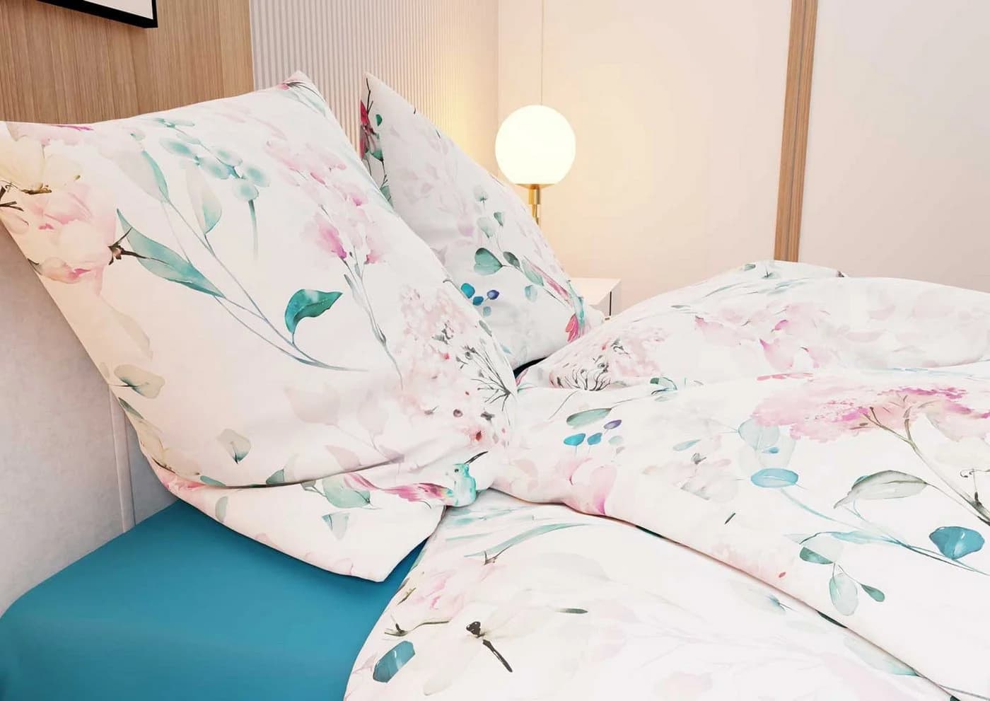 BETTWAESCHE-MIT-STIL Bettwäsche Mako Satin Kolibri Aquarell Petrol-Pink - Bild 3