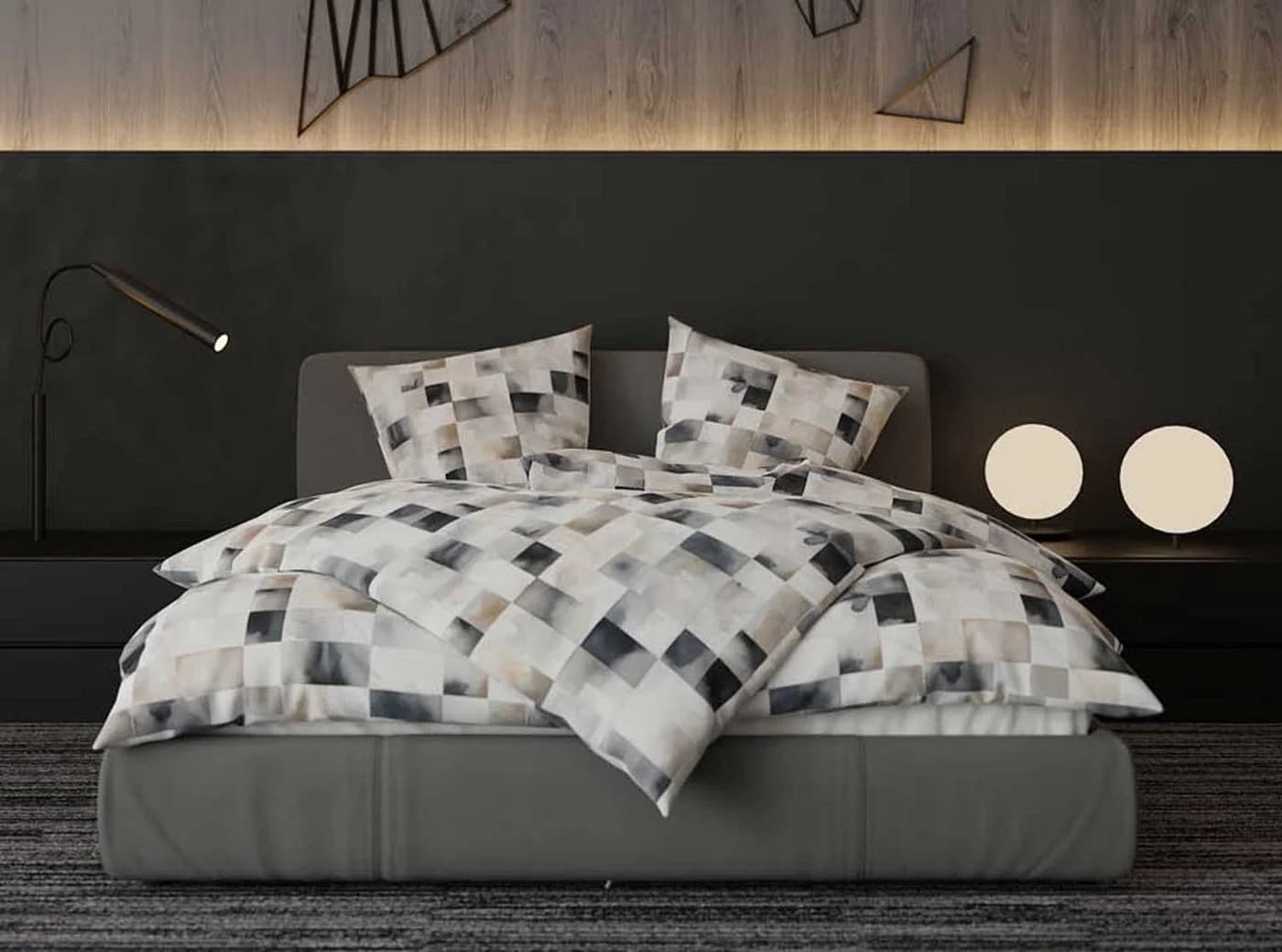 BETTWAESCHE-MIT-STIL Bettwäsche Mako Satin Karo Anthrazit/Braun