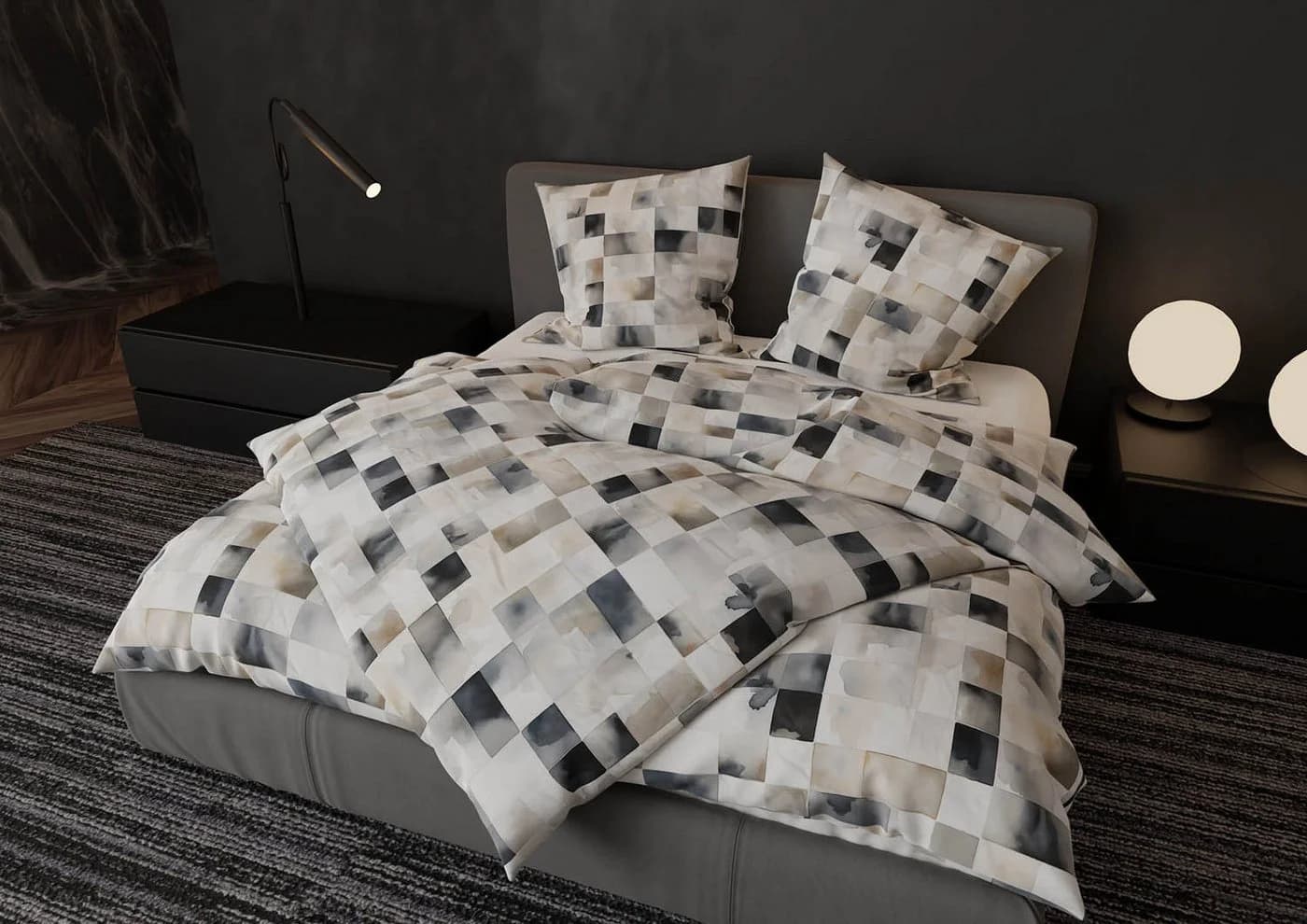 BETTWAESCHE-MIT-STIL Bettwäsche Mako Satin Karo Anthrazit/Braun - Bild 2