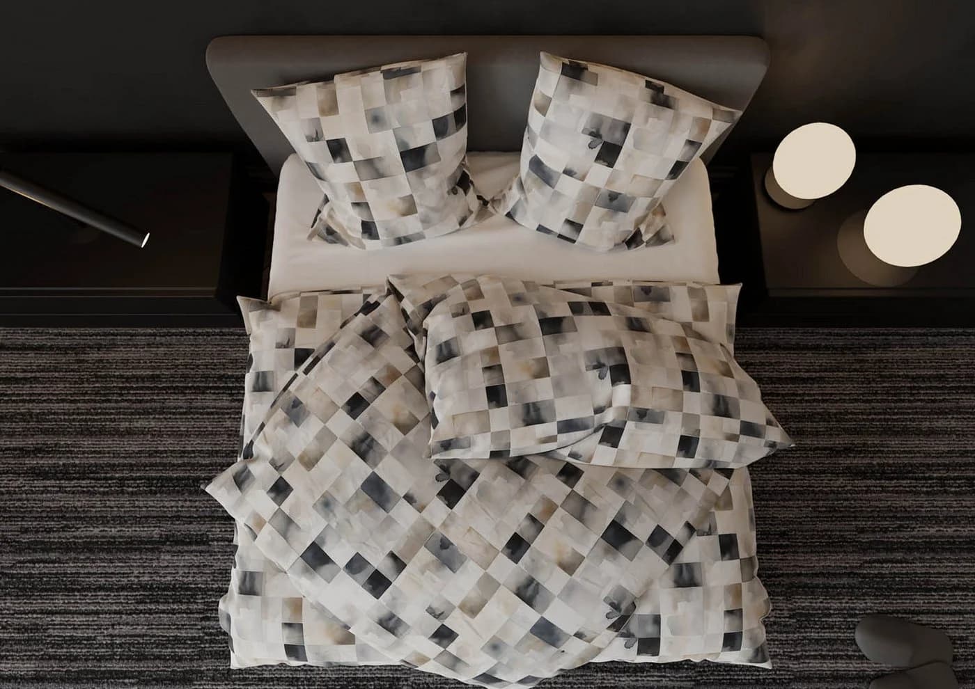 BETTWAESCHE-MIT-STIL Bettwäsche Mako Satin Karo Anthrazit/Braun - Bild 5