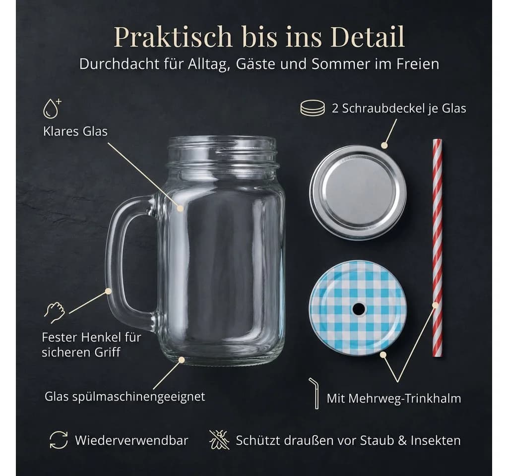 gouveo Gläser-Set 12-tlg. Trinkgläser 450 ml mit Schraubdeckel blau/silber - Bild 3