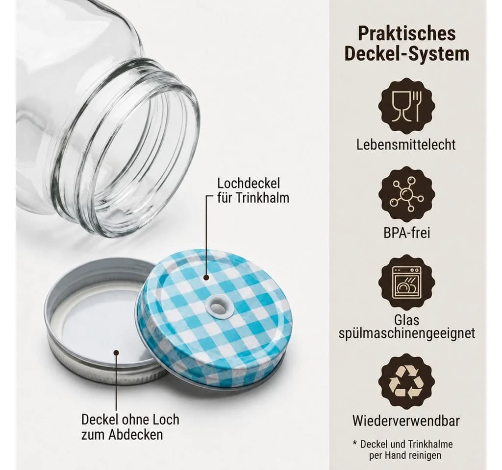 gouveo Gläser-Set 12-tlg. Trinkgläser 450 ml mit Schraubdeckel blau/silber - Bild 4