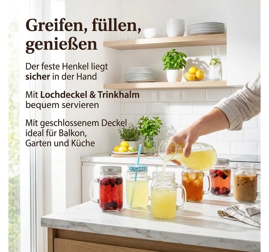 gouveo Gläser-Set 12-tlg. Trinkgläser 450 ml mit Schraubdeckel blau/silber - Bild 5