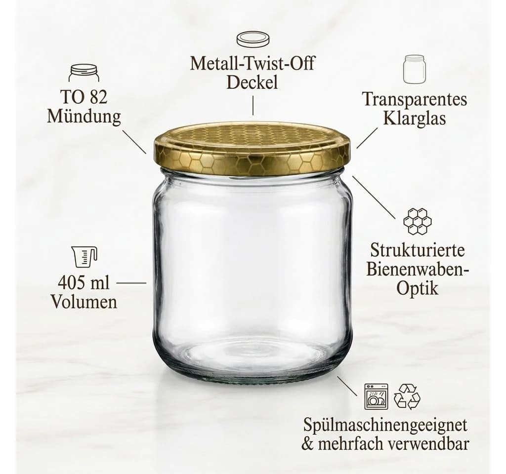 gouveo Vorratsglas 24-tlg. 405 ml mit Schraubdeckel & Bienenwabe-Motiv - Bild 3