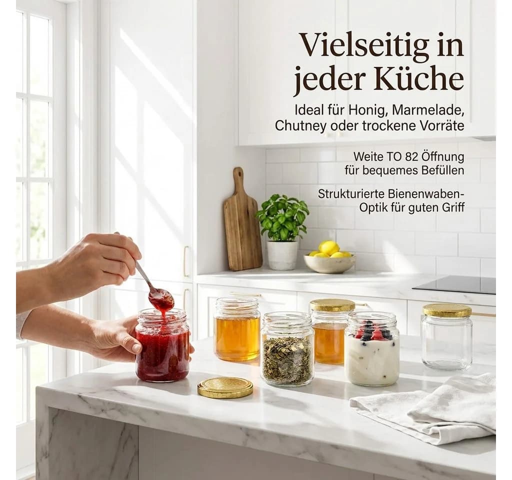 gouveo Vorratsglas 24-tlg. 405 ml mit Schraubdeckel & Bienenwabe-Motiv - Bild 5